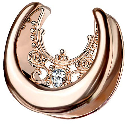 Piersando Flesh Tunnel Piercing Spreader Edelstahl Halbrund mit Kristall