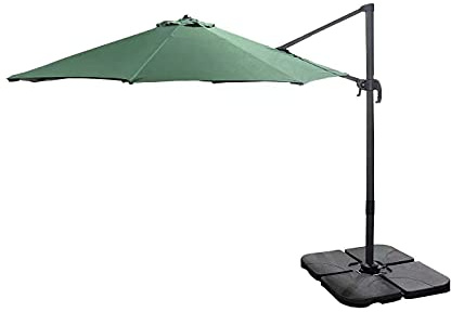 3m Green Octagon Parasol With Cross Base and 65mm Aluminium Pole Sun Shade Garden Outdoor Beach Patio Canopy Shelter Umbrella Cantilever