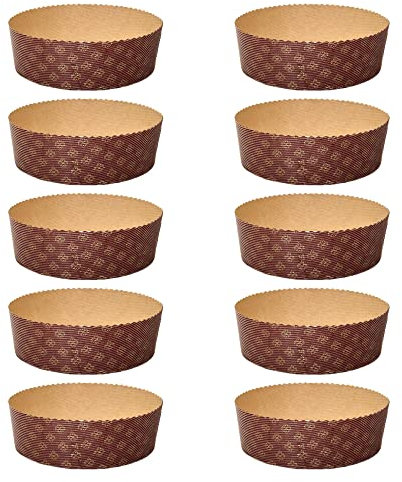 Niedrige Panettone-Form, 500 g, Premium-Qualität (10 Stück), Panettone-Förmchen aus reinem Zellulose-Wellpapier in der Mikrowelle, entwickelt für Panettone, hitzebeständig bis 220 °C