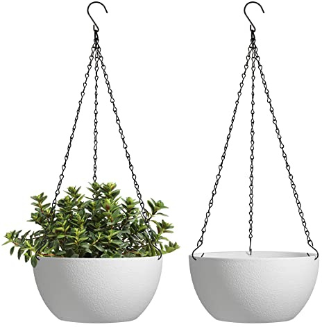T4U Pots Fleurs Suspendus 25 Cm, Lot De 2, Pots Suspendus Blancs avec Chaîne Amovible, Format Compact pour L’Exposition des Plantes en Appartement, Balcon Ou Jardin, Usage Intérieur Extérieur