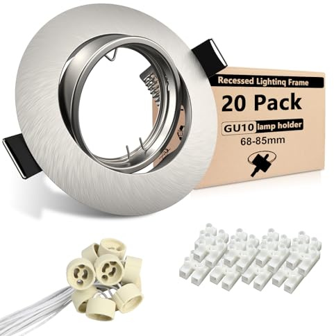 Wondlumi 20er Einbaustrahler GU10 Set Rund Einbaurahmen Schwenkbar Edelstahl Gebürstet 68mm Einbauspot Rahmen 230V inkl. GU10 Fassung für LED oder Halogen