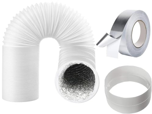 SPARES2GO Air Conditioner Duct Vent Extension Kit (5 / 125mm x 6m Hose + 5 Connector + 50mm x 45m Aluminium Foil Tape)
