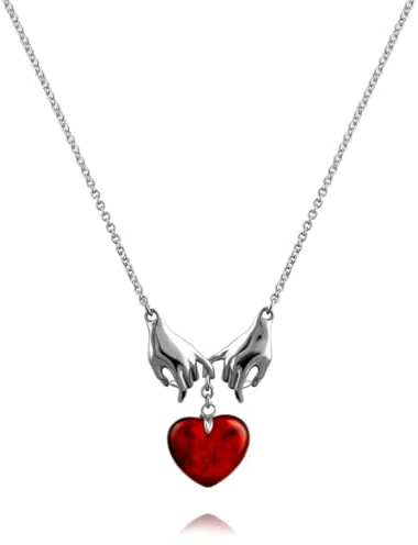 Chaîne en forme de cœur en argent sterling 925 avec pendentif en ambre dans vos mains, pendentif en forme de cœur avec chaîne, cadeau pour partenaire, cadeau de Saint-Valentin, Ambre
