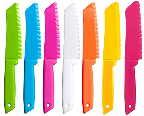 FACATH 7 Pieces Plastic Kid Kitchen Knife Set, Reusable Nylon Chef Knife Children's Safe Cooking Knives for Baking, Fruit, Bread, Cake, Lettuce Knife, Salad Knife