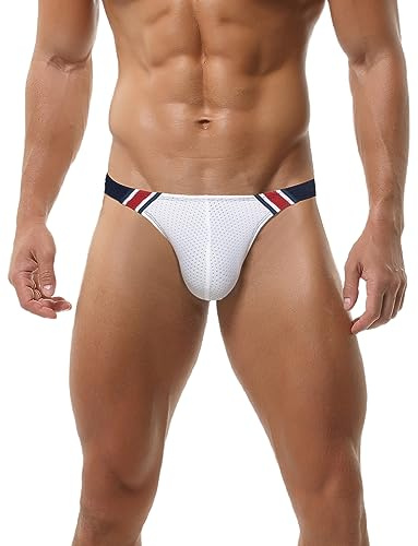 Slip de Bain Homme Sexy Push up Bikini Short de Bain Rembourrage Amovible Bikini Taille Basse Plage Natation Blanc L