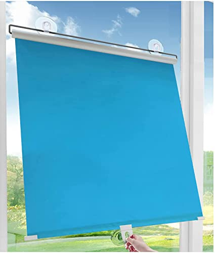 Suction cup roller blinds,Telescopic blackout curtains, balcony curtains with suction cups,temporary privacy roller shades,multifunctional sun blinds for doors and windows,Blue-68x125cm/27x49in
