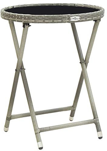 FIRBNUS 60x60x75 cm Zusammenklappbar Beistelltisch mit Glas Tischplatte Couchtisch Balkontisch Gartentisch Dining Table Kaffeetisch Garten Esstisch Grau Teetisch Poly Rattan und Hartglas