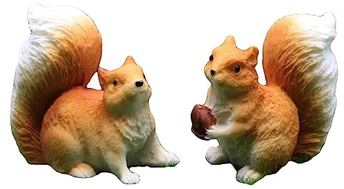 Sanmum 2 Stück Harz Miniatur Eichhörnchen Figuren Deko | Mini Gartenfiguren Tier Statuen für Mikro Landschaft DIY Dekoration