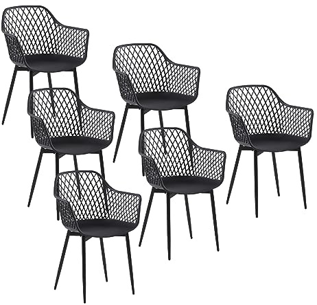 buybyroom 6er Set Esszimmerstuhl mit Armlehne Rückenlehne Metallbeine Küchenstuhl Essstühle Stuhl Sessel Kunststoffstuhl Sitzfläche für Küche, Schlafzimmer, Esszimmer, Schwarz