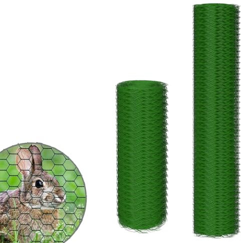 Valla de jardín, malla de alambre de 50 cm x 25 m, malla hexagonal, alambre de conejo, color verde, 25 mm, recubierto de PVC, red de alambre de jardín verde de 6 esquinas para valla de jardín