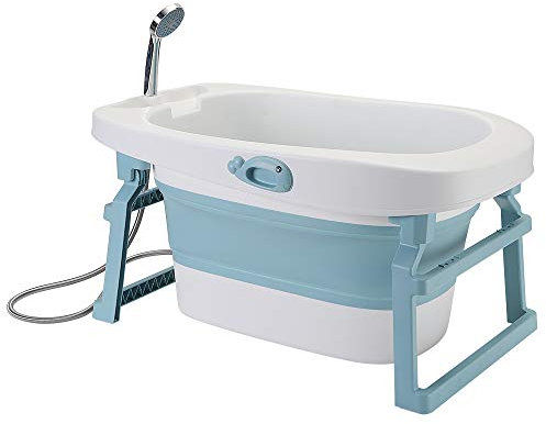 Bañera Plegable para Bebé Con Taburete de Baño, Antideslizante, para Niña o Niño, Desde El Nacimiento Hasta Los 7 Años, Altura: 43,7 cm (Azul)