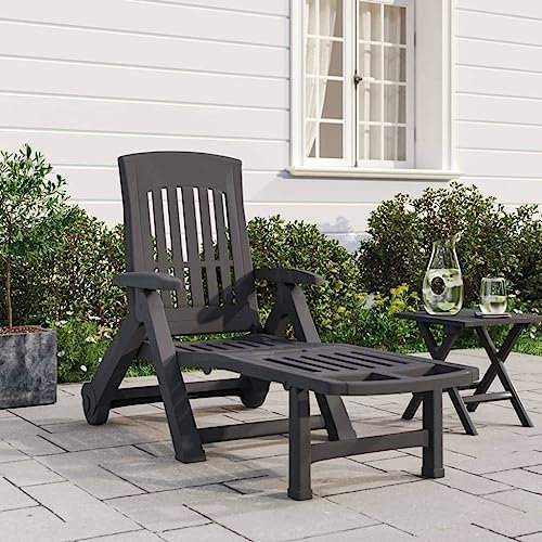ZEYUAN Klappliege mit Rollen Anthrazit PP, Sonnenliege, Gartenliege, Liegestuhl, Liegestühle, Sonnenschutz Garten, Terrassenliege, Strandliege