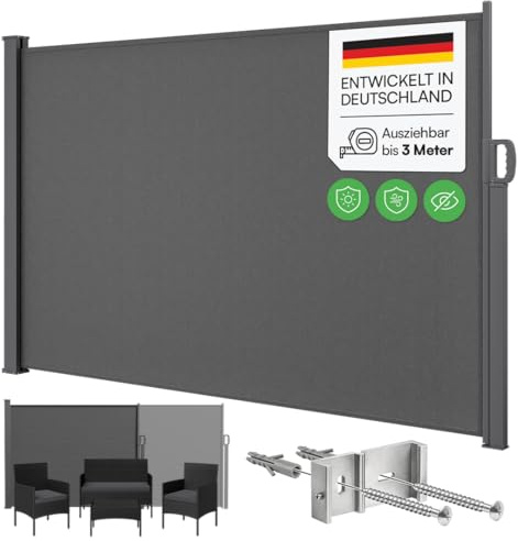 STEELSØN Zirella Seitenmarkise 200x300cm – Windschutz ausziehbar in Anthrazit – Markise wetterfest – Sichtschutz – Seitenrollo mit Wandhalterung – Sonnenschutz Blickdicht – Wandmarkise aus Aluminium