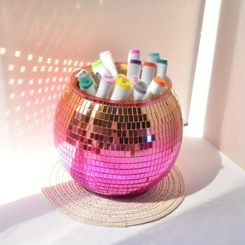 Disco Ball Pflanzer, Glas Disco Ball Blumentopf, Spiegel Disco Pflanzer Topf Selbstbewässerung, Disco Pflanzenhalter, Disco Ball Vase, Kunststoff moderne Disco Ball Dekor für Indoor-lebende Pflanze