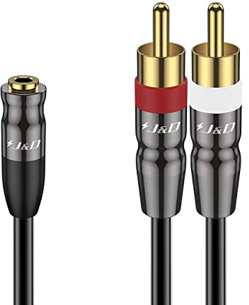 J&D 3.5 mm to Dual RCA Audio Cable, Gold Plated Copper Shell Heavy Duty 3.5mm Female to 2 RCA Male Stereo Audio Adapter Cable Adapter Cord, 3 Meter