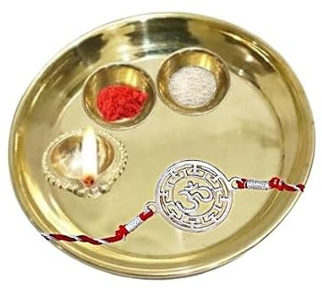 BRACOP® Bror Pooja Thali Sterling Silver Armband Liten Tallrik Rund Dekorativ, Skål Armband Rakhi Armband 925 Sterling Silver Armband Smycken Gåvor för Systrar Vänner Par Kvinnor, Sten