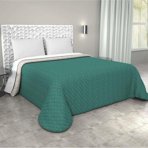 Copriletto Singolo Trapuntato Double Face, Made in Italy - Trapunta Primaverile/Estiva in Morbida Microfibra - Trapuntino Bicolore disponibile in Vari Colori - 160x260 cm (Verde Petrolio/Panna)