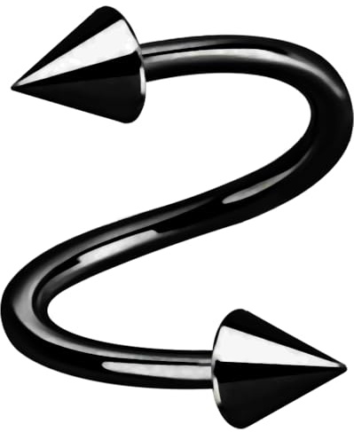 AZARIO LONDON Eloxierter 316L Chirurgenstahl 14 Gauge (1,6 mm) Spirale Barbell mit Kegel – Augenbrauenpiercing – Ohrknorpel Stecker – Tragus Twisted Barbell