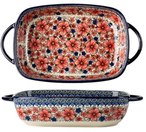 Ceramic Baking Dish 2 Qt Casserole Dish Rectangular Lasagna Pan 13.2x7.5'' Baking Pans with Handles 2.8'' Deep Bakeware for Kitchen Oven Dinner & Banquet Baking Dish Casserole Dish Lasagna