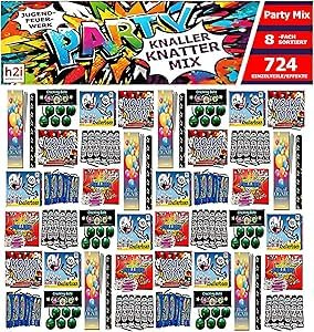 h2i Knaller Knatter Premium Mix | 724 Teile | 8fach Sortiert & handverlesen| Partyspaß für Klein & Groß I für Silvester Halloween & Partys | Kinder & Jugendfeuerwerk | h | Ganzjahresfeuerwerk Kat. F1