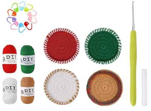 LIbgiubhy Häkel Starter Sets Schönes Häkelgarn Set Maschenmarkierer Weihnachts Untersetzer Häkel Sets Mit Häkelnadel