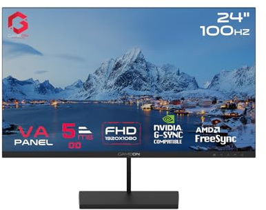 GAMEON 24 FHD Gaming Monitor | 24 Inch 1920×1080 VA Display |100Hz Refresh Rate | 5ms | Eye Care Technology with Low Blue Light & Flicker-Free | HDMI & VGA Connectivity | Built-In Speakers – Black
