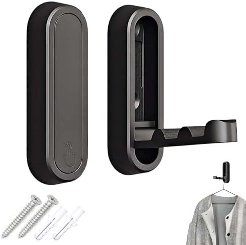 LUCKKY 2PCS Folding Coat Hook, Klappbare Kleiderhaken, Faltbarer Wandhaken zum Aufhängen von Mänteln, Handtüchern, Hüten und Rucksäcken, Schwerlast-Wandhaken Zinklegierung Klapphaken (Schwarz)