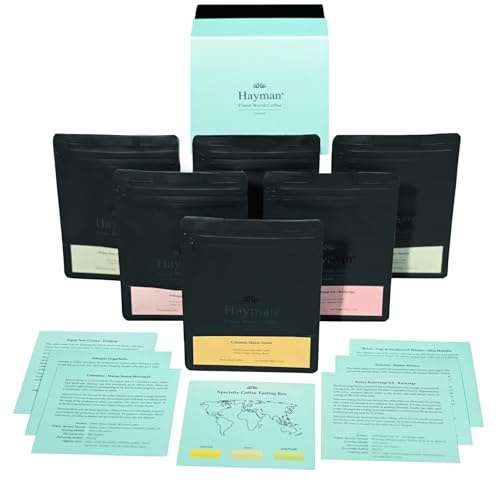 Hayman, Specialty Coffee Tasting Box, 6-Pack Gourmet Coffee Gift Set Selection, Premium Variety Sampler With Connoisseur Assortment, Ground, Medium Roast, 6 Bags With 60 Grams Each (360 Grams Total)