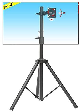 Stand mobile - supporto per treppiede TV portatile, con staffa TV girevole e inclinazione 360, per monitor da 14-32 pollici, supporto per montaggio TV ripiegabile regolabile in altezza, mantiene un