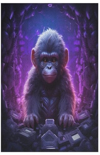 Gorilla Puzzle Für Erwachsene 1000 Teile Premium Recyceltes Brett Zum Lernen, Lernspielzeug, Familienspiele Kinder Holzpuzzle （78×53cm）