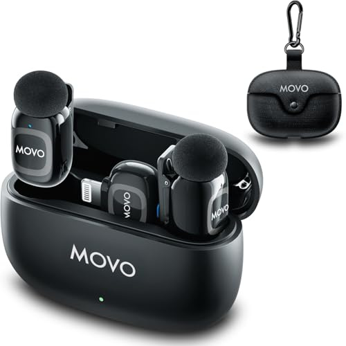 Movo NanoMic trådlös mikrofon med dubbla blixtrar för iPhone 14 och nedan – Lavalier Mic för iPhone, bra för vlogging, TikTok, innehållsskapande