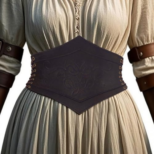 NICENEEDED Cinturón de corsé vikingo de piel de 45,3 pulgadas, cinturón renacentista, cinturón medieval RCA para mujer, accesorio de Halloween, Halloween