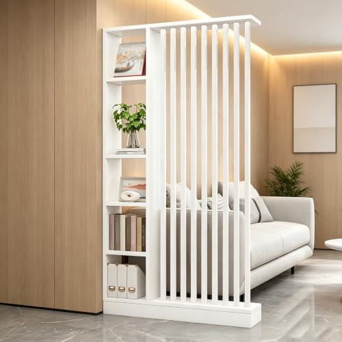 Raumteiler mit Regalen, Trennwand für den Eingangsbereich, Säule vom Boden bis zur Decke – freistehender Raumteiler mit Ablagefach, freistehende Dekoration für Schlafzimmer (A White + White, 120cm)