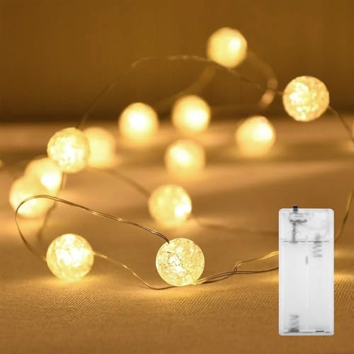 ENLACE LED Crackle Ball Lichterkette, 1M 10 LED Lichterkette Kristall Kugeln Batteriebetrieben, Warmweiße Lichterketten Strom Innen für Hochzeit Weihnachten Valentinstag Schlafzimmer Party Deko