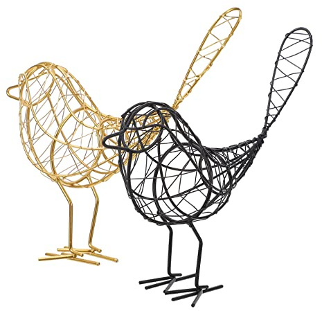MAGICLULU 2 Stück Eisen Vogel Figuren für Wohnraumdeko, Schwarz Gold | Leicht und Stabil, Kreative Form, als Foto Requisite, Handwerkliche Tischfigur