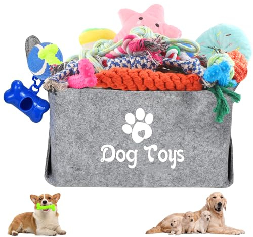 DXiongW Set de Juguetes para Cachorros 24 Piezas Juguete para Morder y Dentición Juguete Interactivo de Cuerda para Perros Pequeños Juguetes de Peluche Chirriante para Perro con Caja de Almacenamiento