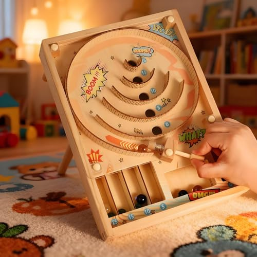 HERKINDNESS Murmeln Spiele, Holz Geschicklichkeitsspiele, Skill Unterhaltungsspiele, mit Glaskugeln und Füßen, für Herausforderung und Unterhaltung