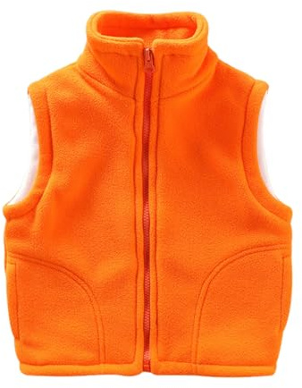 Générique Polaire Sans Manche Homme,Gilet Enfant,Veste Femme,Gilet Polaire Sans Manche,Doudoune,Manteau,Manteaux,Veste,Couleur Unie,Fille,Éclair,Boutonné,Garcon,Chauffant Enfant,Portage,Orange,150