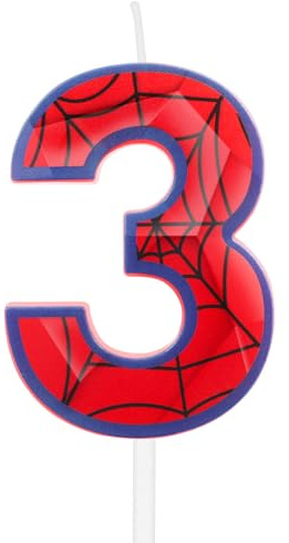 Spider Web 3rd Birthday Candles,3rd Birthday Decorations for Girls Boys,Blue Red Number 3 Candle for Cake,Black Web Candle Spider Cake Toppers for Birthday Party Decorations Supplies