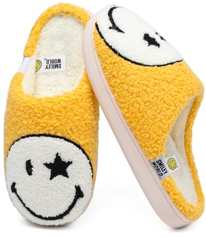 Wpecgoo Smiley Pantofole Donna Ciabatte Smile Uomo morbide in peluche Memory Foam Comode scarpe da casa invernali calde