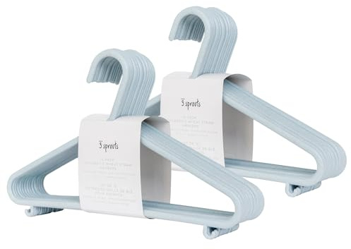 3 Sprouts Perchas Infantiles Paja de Trigo, Pack 30, Azul | perfil delgado de plástico de paja de trigo; para camisas, vestidos y chaquetas; ordena armarios infantiles y roperos