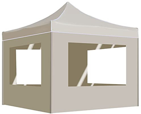 Tente de Réception Extérieure, 3x3 m avec Toit en PVC, Structure Aluminium Pliable, Chapiteau de Jardin Exterieur avec Parois, pour Événements, Fêtes, Jardin, Couleur Crème, 3x3x3.05 m