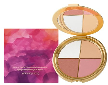 Highlighting Eye & Cheek Palette, 4-in-1 Metallic Shimmer Lidschatten und Highlighter, Make-up-Paletten-Linie, einfaches Verblenden, langanhaltendes Make-up, strahlendes (1pcs)