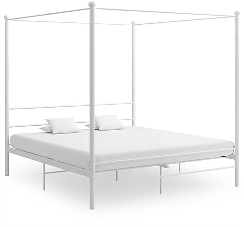 HaoChrymec Himmelbett Weiß Metall, Robuste Konstruktion, Ideal für Vorhänge und Moskitonetz, polsterbett, doppelbett, Für Schlafzimmer, 180x200 cm