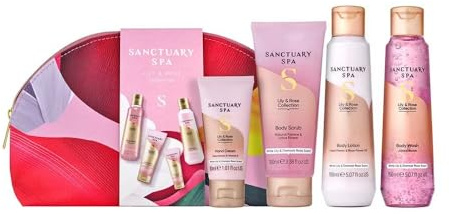 NEW Sanctuary's Lily & Rose Collection Gift Set, Vegan Bodycare with Natural Ingredients, Damask Rose and White Lily Fragrance, Body Wash, Scrub and Moisturiser