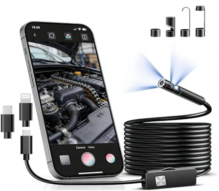 Fotocamera endoscopica per iPhone, cavo HD 1920P, telecamera plug and play con endoscopio semirigido per iPhone, telecamera endoscopica impermeabile IP67 per Android per iOS