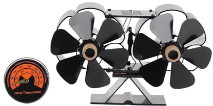 Ventilateur de cheminée à 6 pales, fonctionnement silencieux, 180-220CFM, 1400 tr/min, en alliage d'aluminium, for poêle à bois à 6 pales, alimenté par la chaleur(With Thermometer)