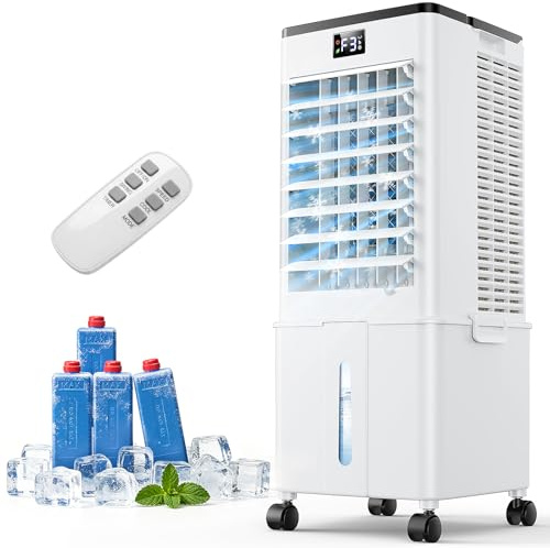Klimaanlage Mobil 10L ohne Abluftschlauch, 4-in-1 Verdunstungsluftkühler, Klimagerät mit 4 Modi und 3 Geschwindigkeiten, 1-12H Timer, 120° automatische Oszillation, für Zuhause und Büro (Mattweiß)
