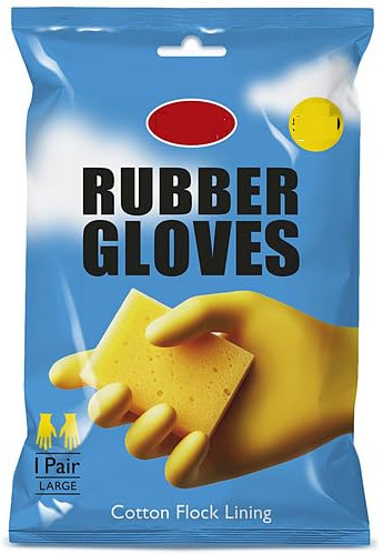 Large Household Rubber Gloves with Cotton Flock Lining, Yellow Heavy Duty Waterproof for Kitchen, Bathroom & Dishwashing, Non-Slip Grip, Pack of 6