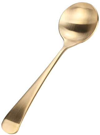 Cuchara de oro engrosada, cucharas redondas de latón para el hogar, la oficina y los viajes, cuchara metálica pequeña resistente a la corrosión y al calor con un diseño elegante y